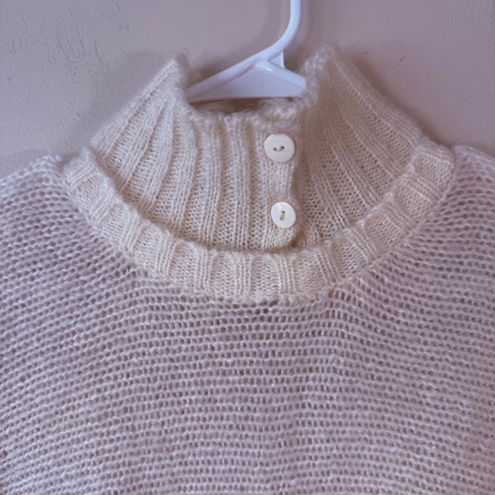 Vintage Cream Knit Mock Neck Sweater Button Back Batwing Dolman Women M - Picture 3 of 9